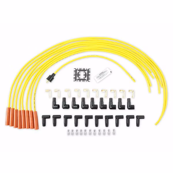 Unassembled, Yellow, 8 Millimeter Diameter, Silicone, Copper Spiral Core, Straight Spark Plug Boots